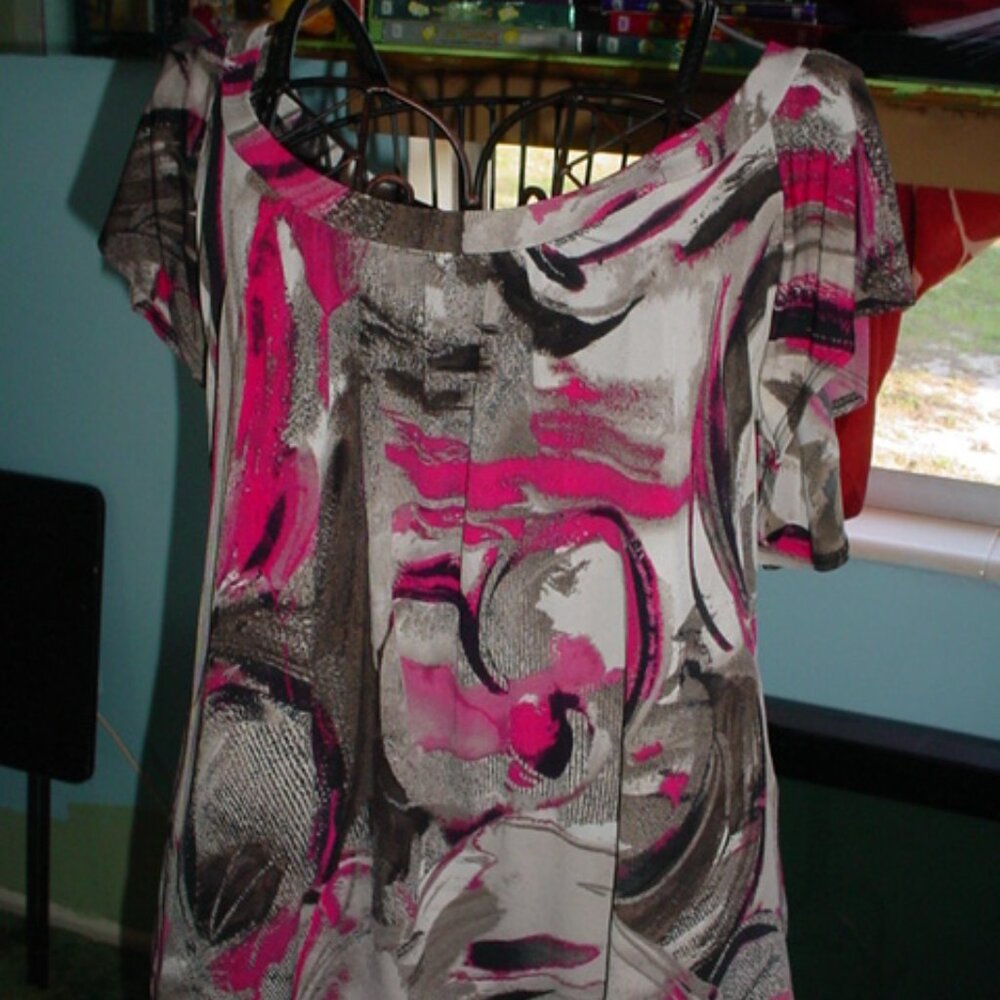 NIC & DOM Pink & Brown Splash Stretch Blouse XL